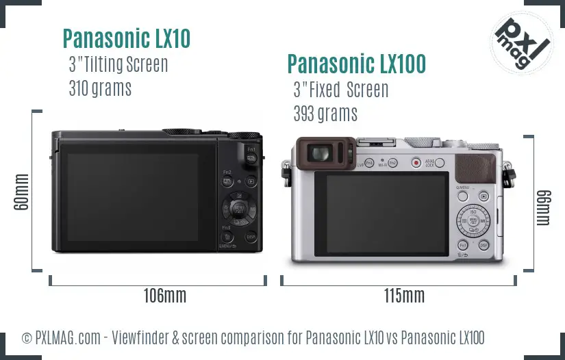 Panasonic LX10 vs Panasonic LX100 Screen and Viewfinder comparison