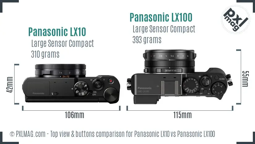 Panasonic LX10 vs Panasonic LX100 top view buttons comparison