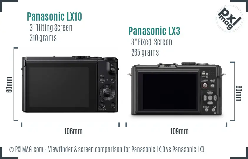 Panasonic LX10 vs Panasonic LX3 Screen and Viewfinder comparison