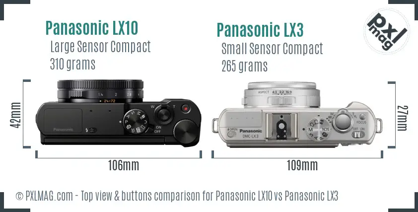 Panasonic LX10 vs Panasonic LX3 top view buttons comparison