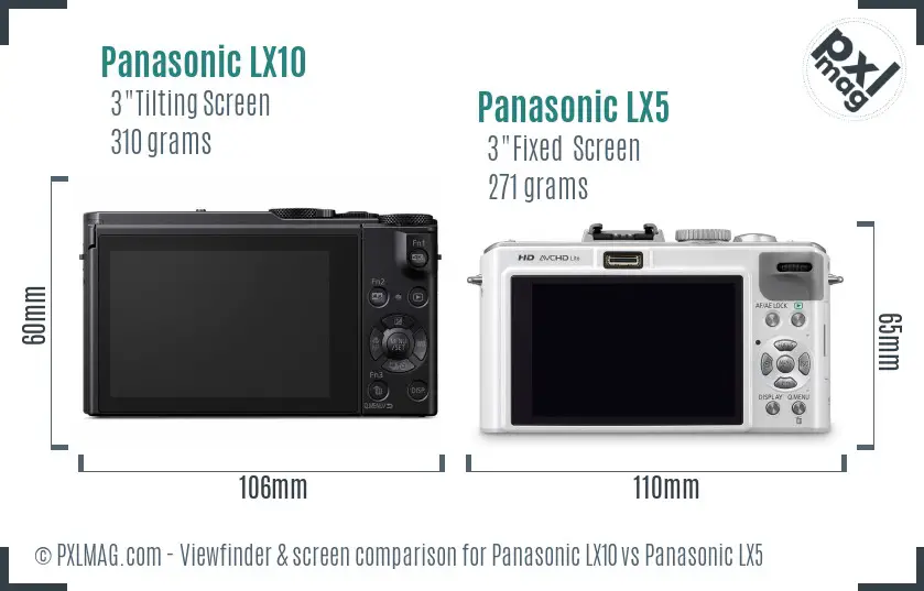 Panasonic LX10 vs Panasonic LX5 Screen and Viewfinder comparison