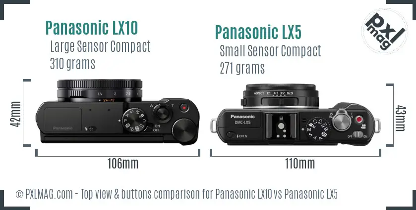Panasonic LX10 vs Panasonic LX5 top view buttons comparison