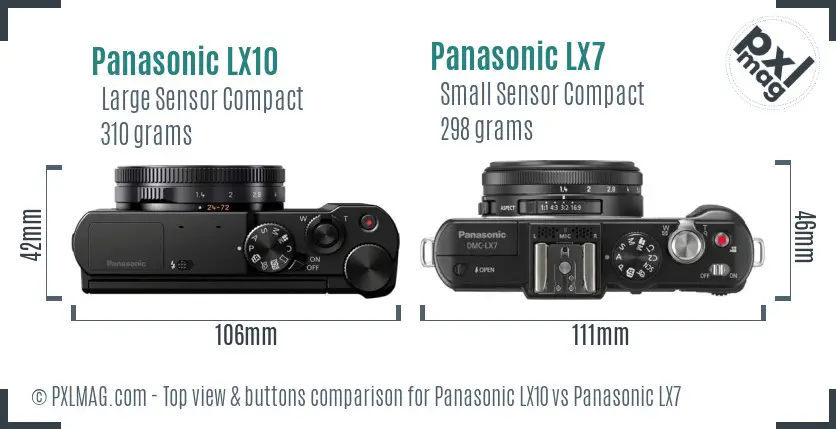 Panasonic LX10 vs Panasonic LX7 top view buttons comparison