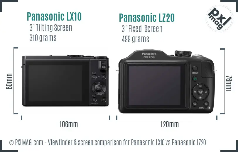 Panasonic LX10 vs Panasonic LZ20 Screen and Viewfinder comparison