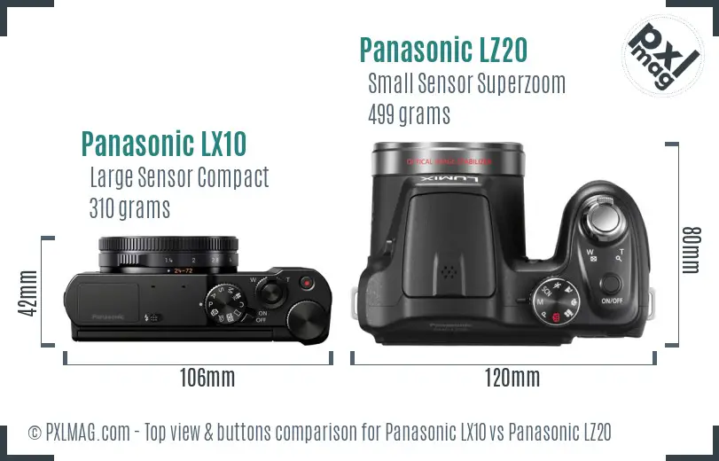 Panasonic LX10 vs Panasonic LZ20 top view buttons comparison