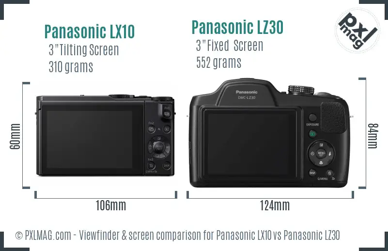Panasonic LX10 vs Panasonic LZ30 Screen and Viewfinder comparison