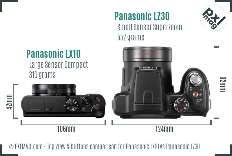 Panasonic LX10 vs Panasonic LZ30 top view buttons comparison