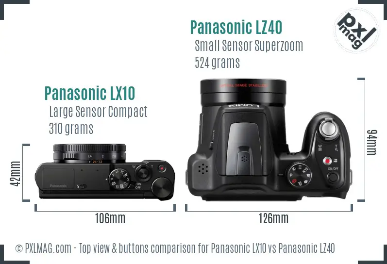 Panasonic LX10 vs Panasonic LZ40 top view buttons comparison