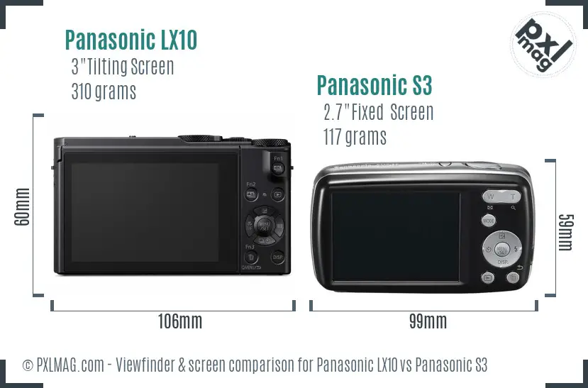 Panasonic LX10 vs Panasonic S3 Screen and Viewfinder comparison
