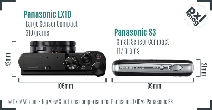 Panasonic LX10 vs Panasonic S3 top view buttons comparison