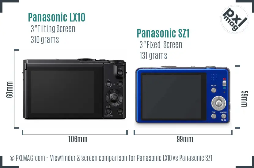 Panasonic LX10 vs Panasonic SZ1 Screen and Viewfinder comparison