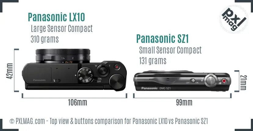 Panasonic LX10 vs Panasonic SZ1 top view buttons comparison