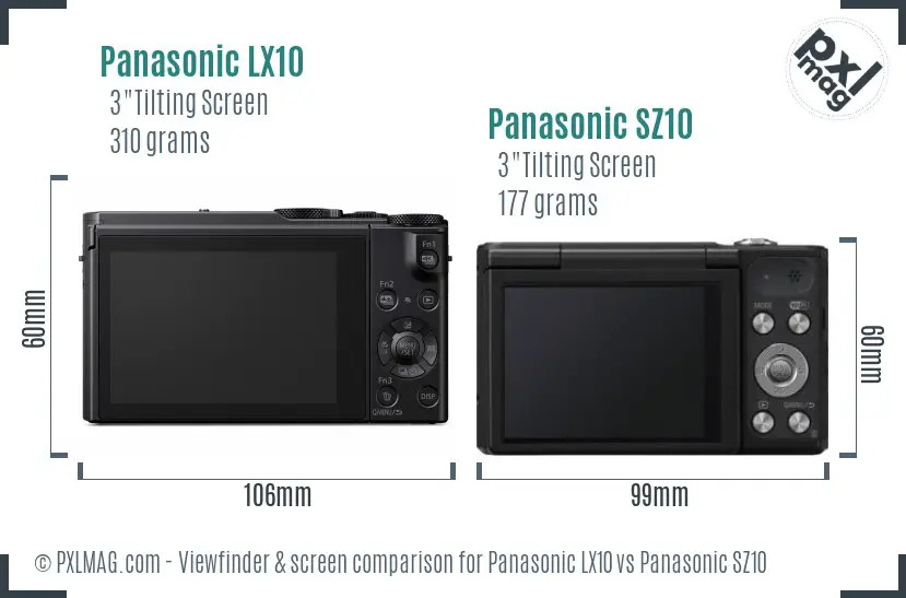 Panasonic LX10 vs Panasonic SZ10 Screen and Viewfinder comparison