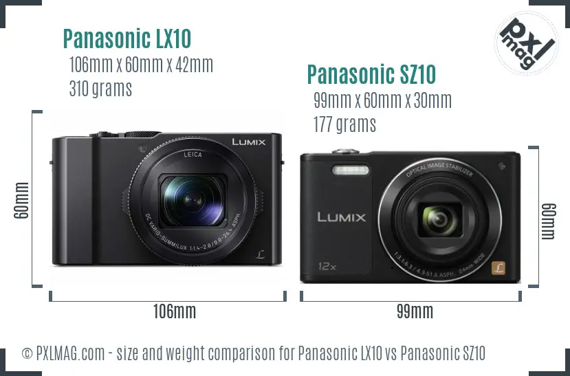 Panasonic LX10 vs Panasonic SZ10 size comparison