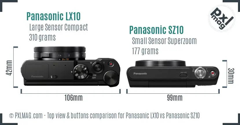 Panasonic LX10 vs Panasonic SZ10 top view buttons comparison