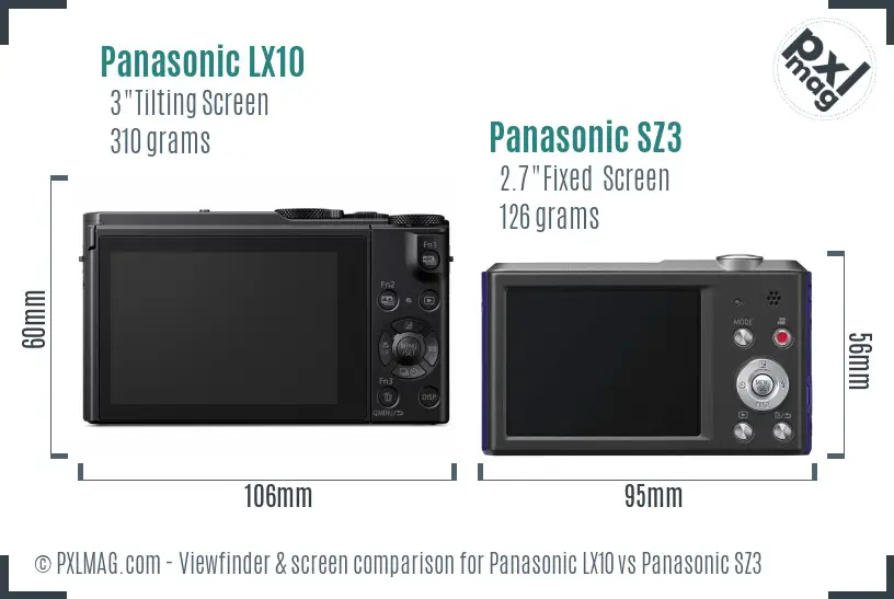 Panasonic LX10 vs Panasonic SZ3 Screen and Viewfinder comparison