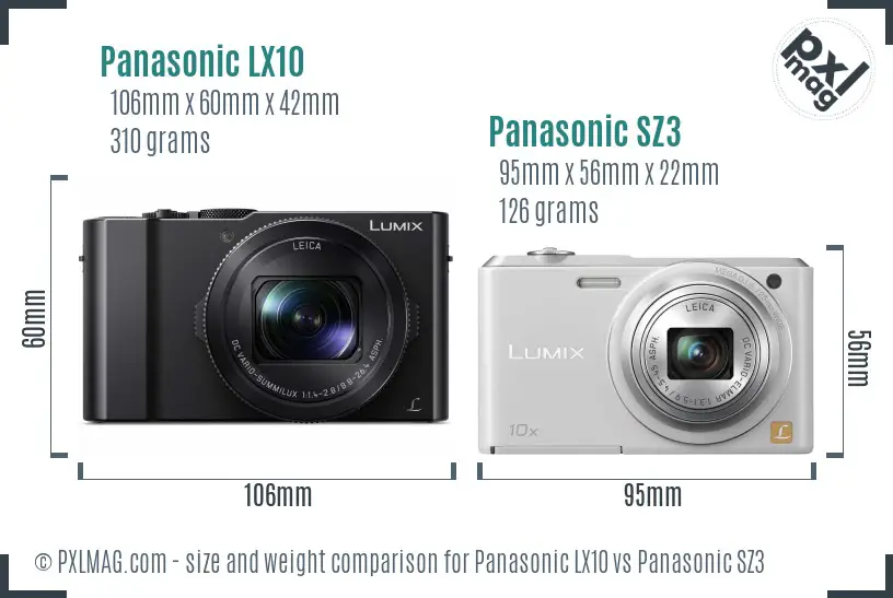 Panasonic LX10 vs Panasonic SZ3 size comparison