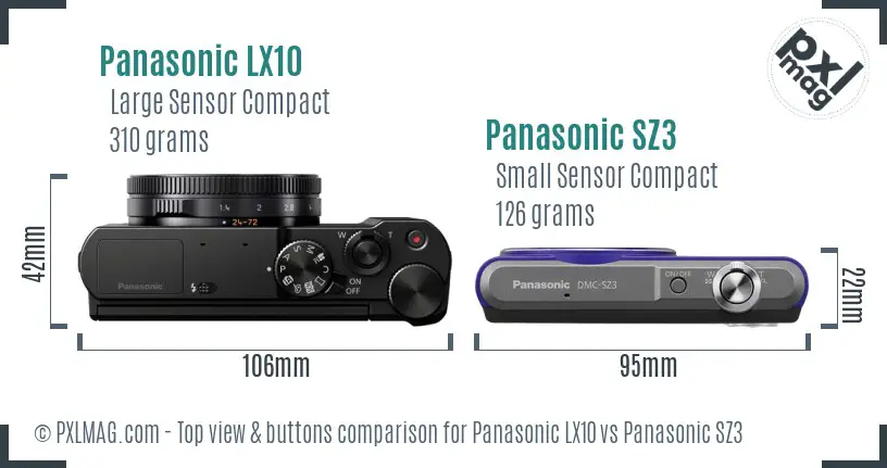 Panasonic LX10 vs Panasonic SZ3 top view buttons comparison