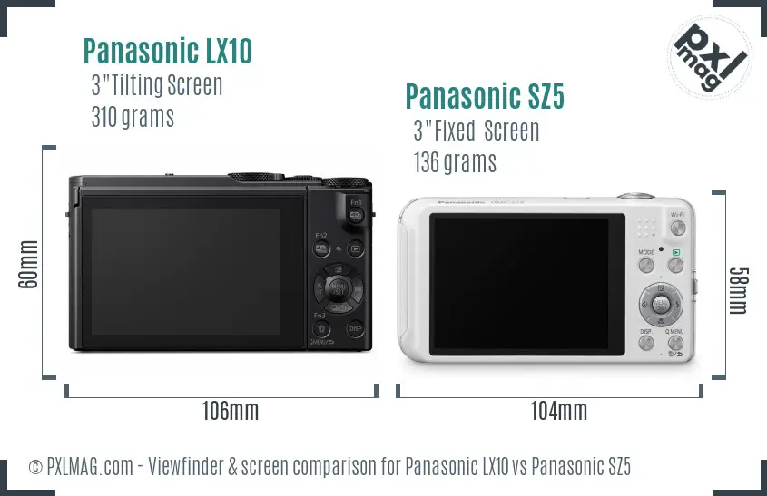 Panasonic LX10 vs Panasonic SZ5 Screen and Viewfinder comparison