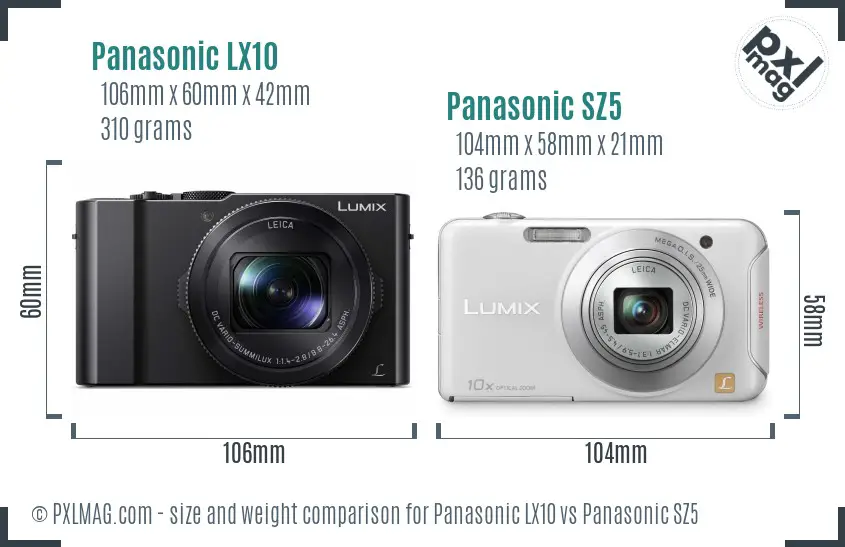 Panasonic LX10 vs Panasonic SZ5 size comparison