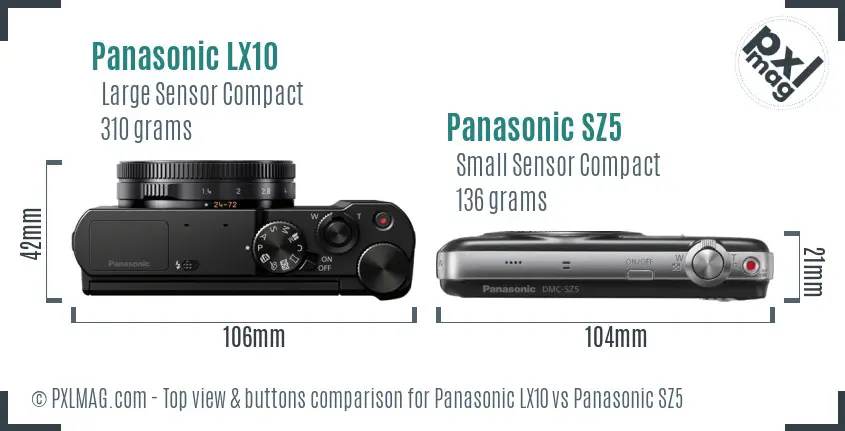 Panasonic LX10 vs Panasonic SZ5 top view buttons comparison