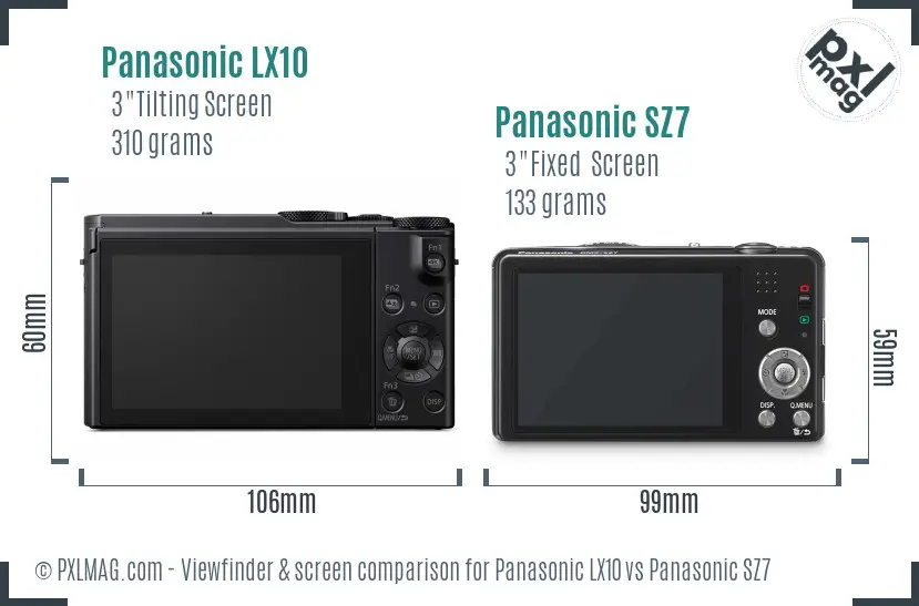 Panasonic LX10 vs Panasonic SZ7 Screen and Viewfinder comparison