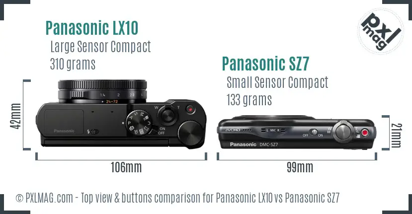 Panasonic LX10 vs Panasonic SZ7 top view buttons comparison