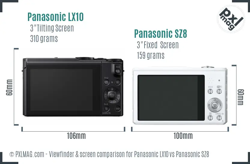 Panasonic LX10 vs Panasonic SZ8 Screen and Viewfinder comparison