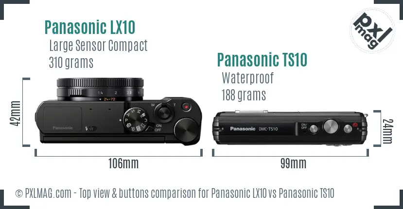 Panasonic LX10 vs Panasonic TS10 top view buttons comparison