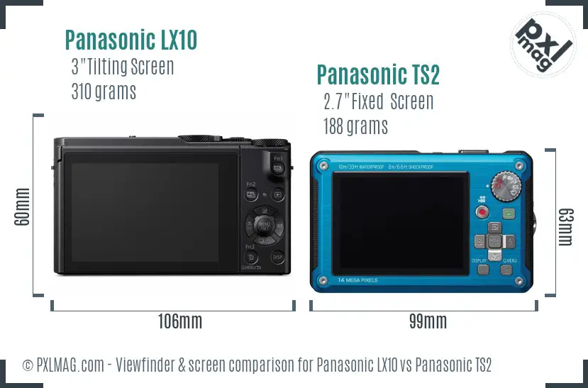 Panasonic LX10 vs Panasonic TS2 Screen and Viewfinder comparison