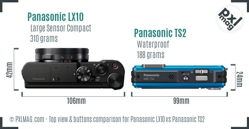 Panasonic LX10 vs Panasonic TS2 top view buttons comparison