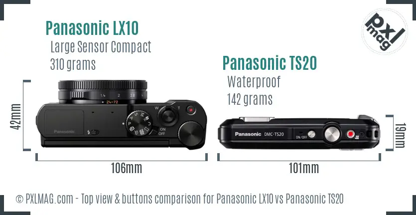 Panasonic LX10 vs Panasonic TS20 top view buttons comparison