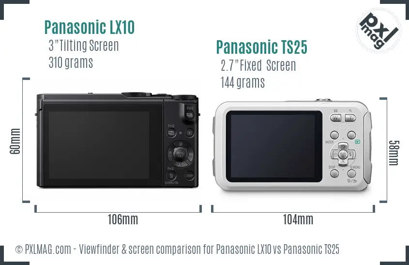 Panasonic LX10 vs Panasonic TS25 Screen and Viewfinder comparison