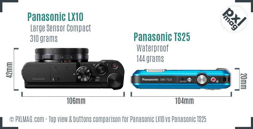 Panasonic LX10 vs Panasonic TS25 top view buttons comparison