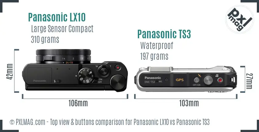 Panasonic LX10 vs Panasonic TS3 top view buttons comparison