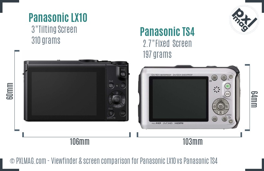 Panasonic LX10 vs Panasonic TS4 Screen and Viewfinder comparison