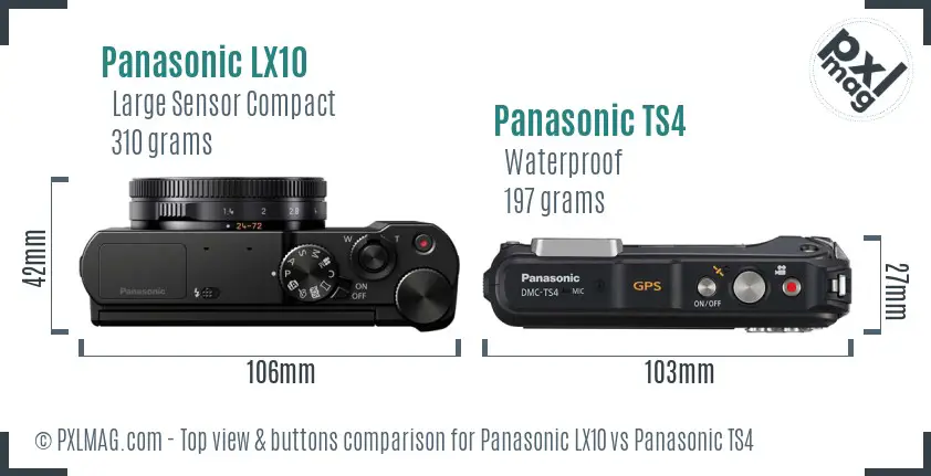 Panasonic LX10 vs Panasonic TS4 top view buttons comparison