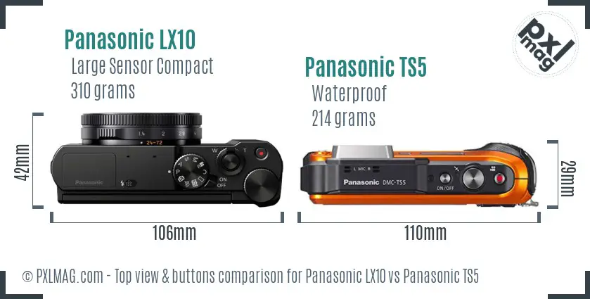 Panasonic LX10 vs Panasonic TS5 top view buttons comparison