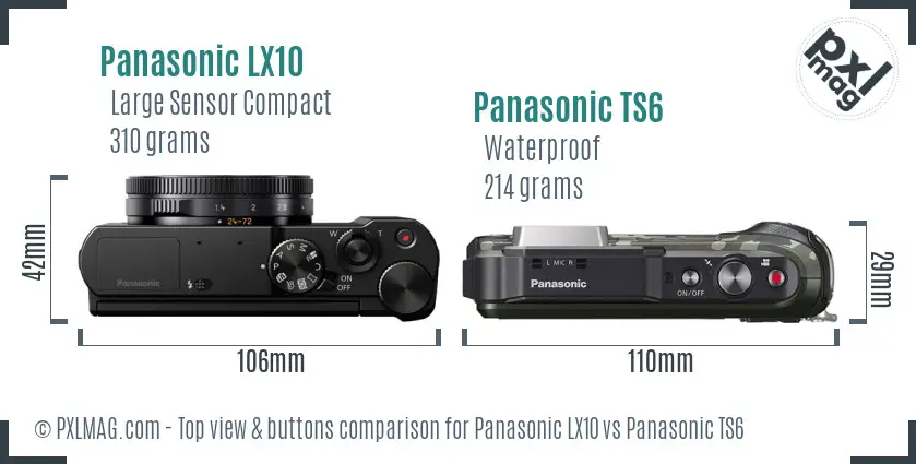 Panasonic LX10 vs Panasonic TS6 top view buttons comparison