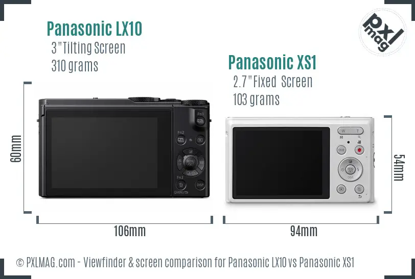 Panasonic LX10 vs Panasonic XS1 Screen and Viewfinder comparison