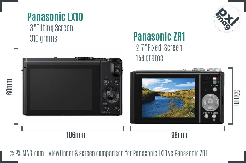 Panasonic LX10 vs Panasonic ZR1 Screen and Viewfinder comparison