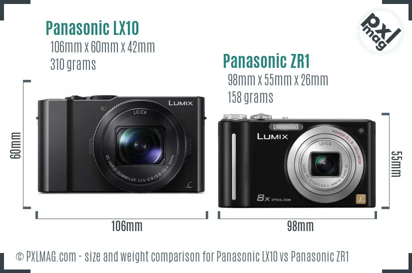 Panasonic LX10 vs Panasonic ZR1 size comparison