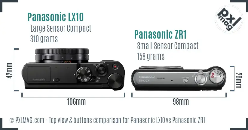 Panasonic LX10 vs Panasonic ZR1 top view buttons comparison