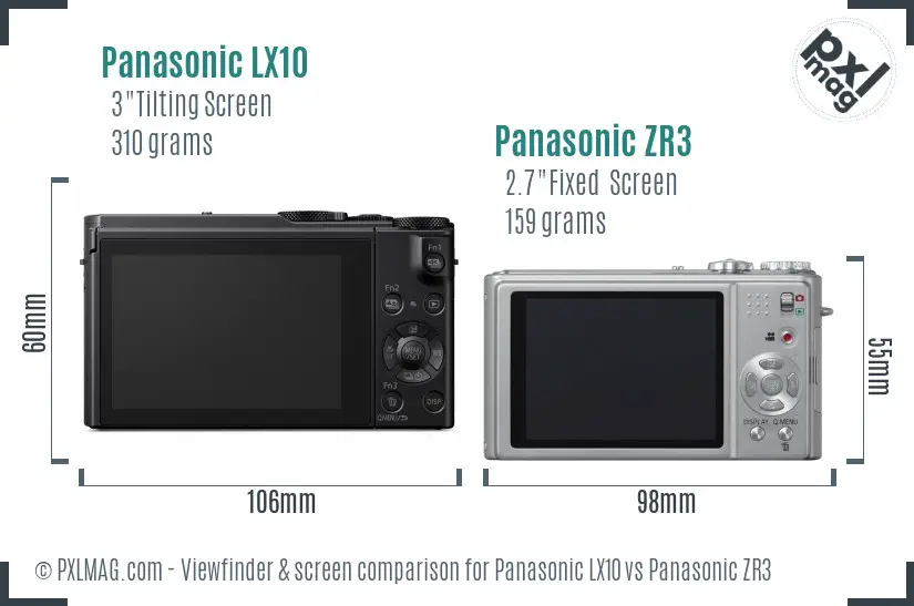 Panasonic LX10 vs Panasonic ZR3 Screen and Viewfinder comparison