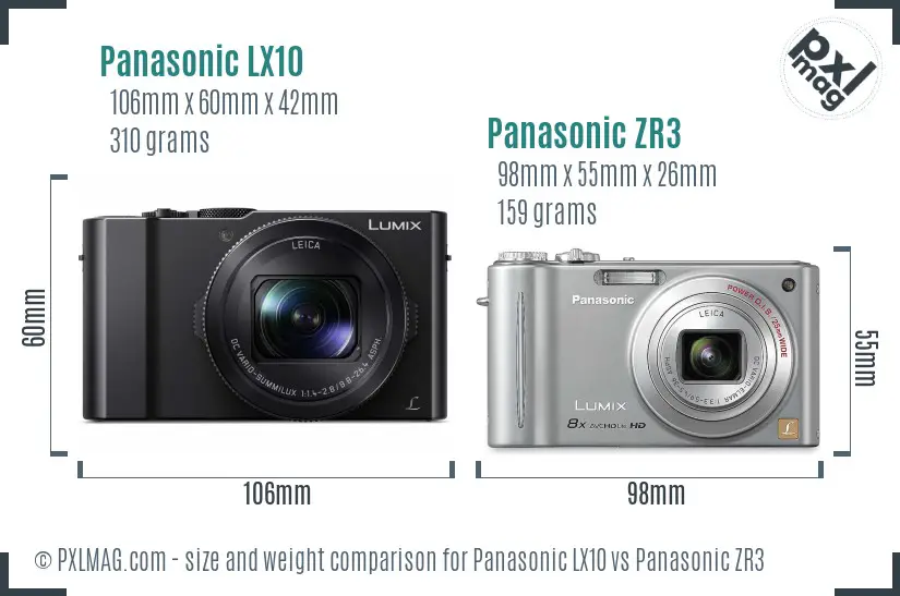 Panasonic LX10 vs Panasonic ZR3 size comparison