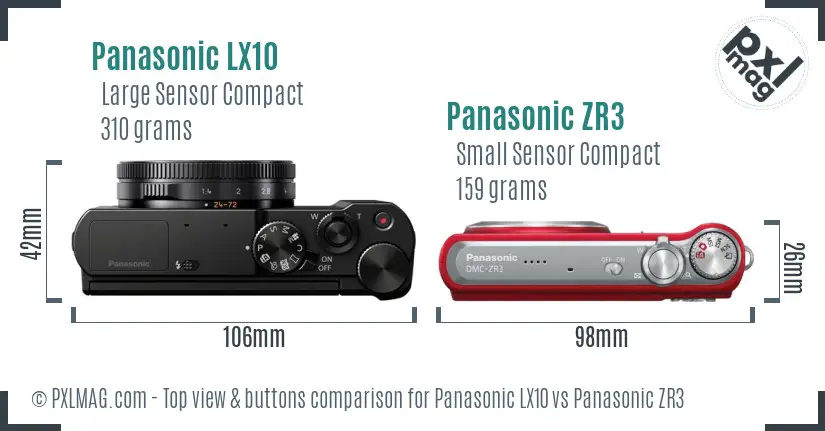 Panasonic LX10 vs Panasonic ZR3 top view buttons comparison