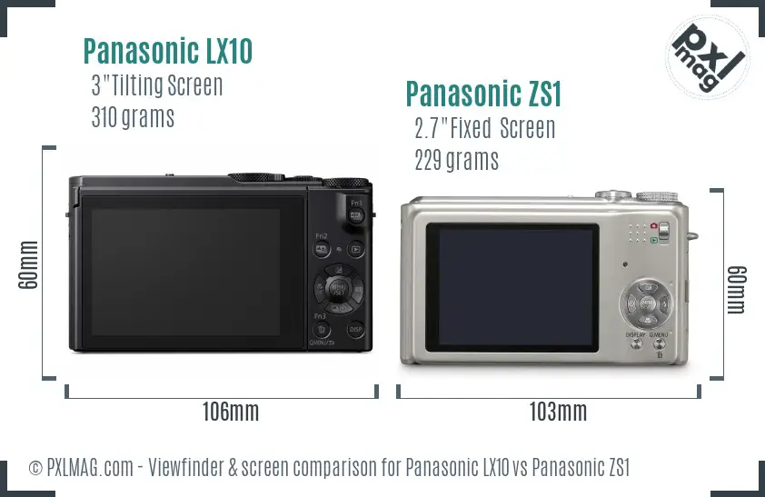 Panasonic LX10 vs Panasonic ZS1 Screen and Viewfinder comparison