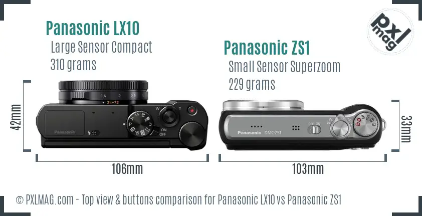 Panasonic LX10 vs Panasonic ZS1 top view buttons comparison