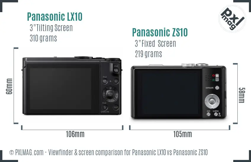 Panasonic LX10 vs Panasonic ZS10 Screen and Viewfinder comparison