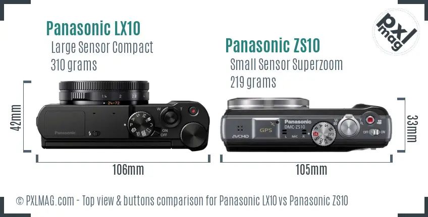 Panasonic LX10 vs Panasonic ZS10 top view buttons comparison